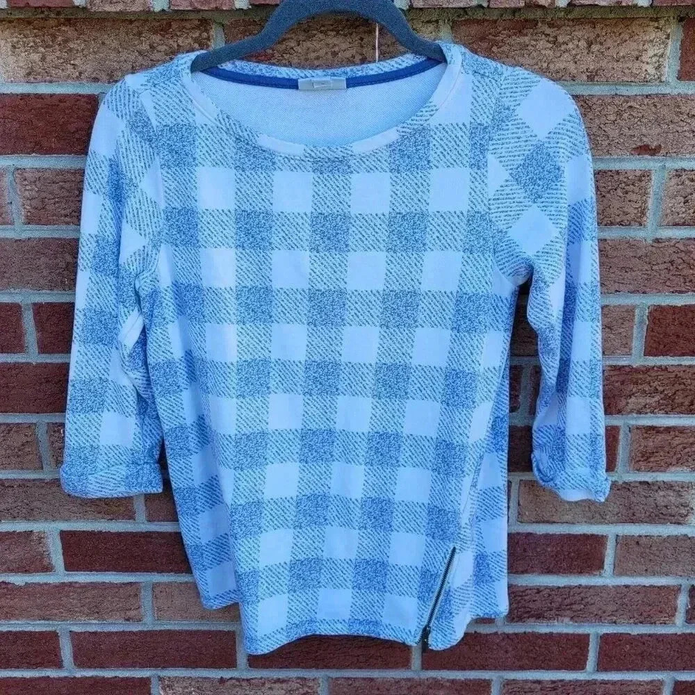 J. Jill Sweatshirt Women's Size Petite Small Zipper Accent Checker Board Pattern